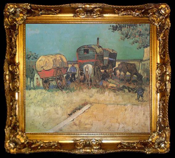 framed  Vincent Van Gogh Encampment of Gypsies with Caravans (nn04), ta009-2